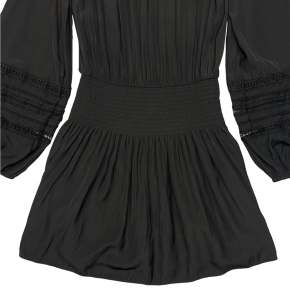Ramy Brook Rosey Blouson Smocked Mini Dress Black Long Sleeve Tie Neck Size S - Picture 12 of 16